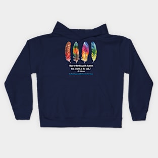 4 feathers dickinson quote Kids Hoodie